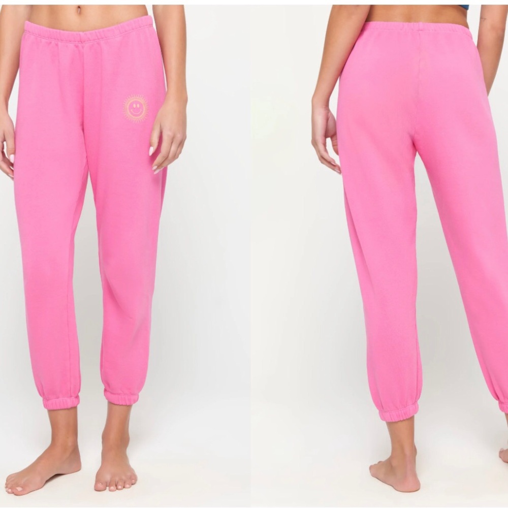 Spiritual Gangster Midrise Sun Smiley Luna Sweatpant, Wildflower Pink, NWT